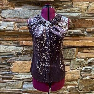 Elie Tahari Brown/Ivory Sleeveless Silk Top (XS)